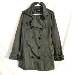 Liz Claiborne Outerwear Blue Gray Metallic Trench Coat Rain Coat Women's Sz XL